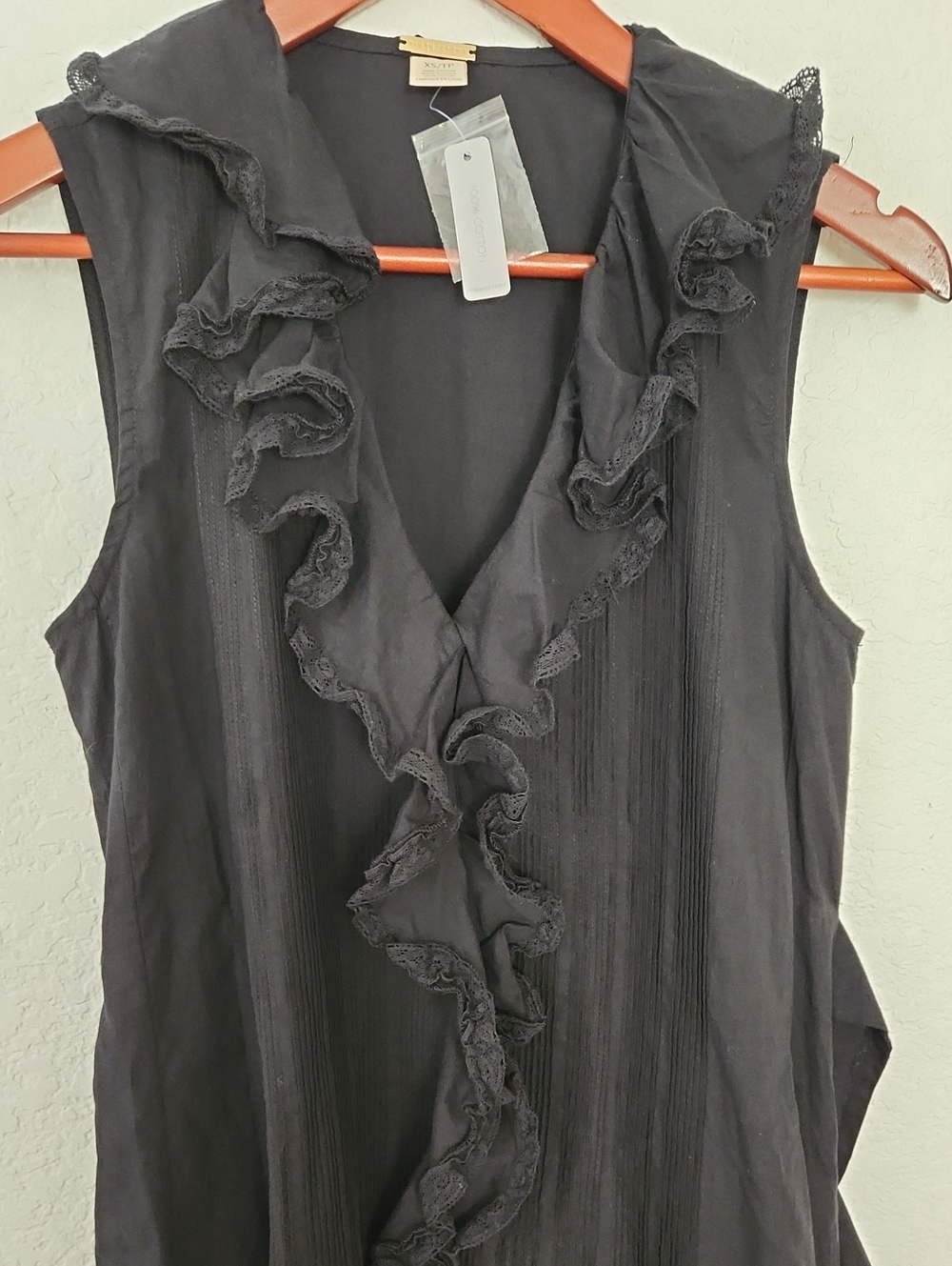 Magaschoni NWT 100% Cotton Black Ruffle-Front Sleeveless Mini Dress - Picture 6 of 11